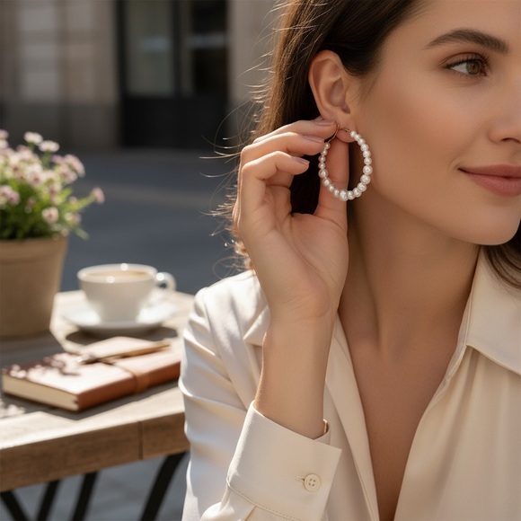 White Opalescent Beaded Earrings - Picture 3 of 7